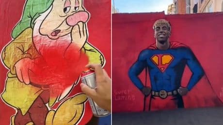 Restauran el mural vandalizado de Lamine Yamal con los siete enanitos de Blancanieves