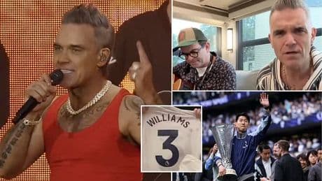 Robbie Williams trolls Arsenal with Tottenham trophy joke while performing at the Emirates Stadium