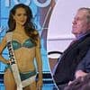 Bikini-clad Jordon Hudson gives boyfriend Bill Belichick a wink as he watches her compete in Miss Maine pageant