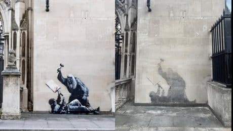 La dernière œuvre de Banksy sur la façade de la Cour royale de justice effacée par les autorités britanniques