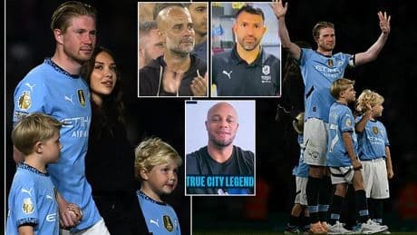 Kevin De Bruyne's Man City farewell presentation has Pep Guardiola in floods of tears as former team-mates pay tribute - but Micah Richards insists his exit 'doesn't seem right'