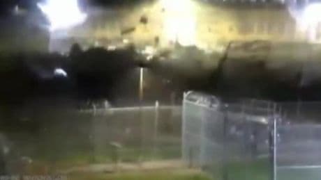 Moment prison roof ripped off in powerful storm