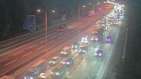 M25 closed clockwise after crash and ‘overrunning roadworks’ causing M20 delays