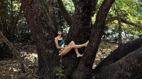 'Uzak Şehir'in 'Pakize'si mayosuyla ağaca tırmanıp gönderme yaptı