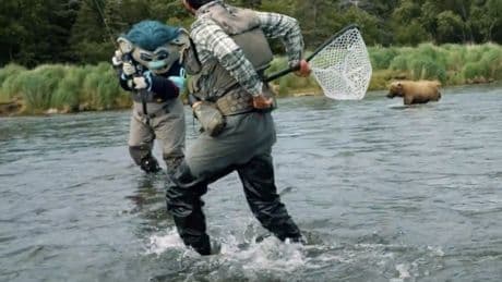 Kraken forward John Hayden, mascot Buoy charged by grizzly bear while Alaska fishing in wild scene