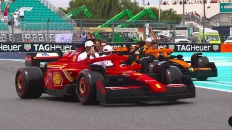 Lo que no se ha visto del GP de Miami: Carreras en coches de Lego, felicitaciones a 'papá' Verstappen y cabreo final de Hamilton