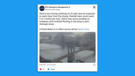 NYC under flash flood warning, NJ declares emergency amid heavy rains