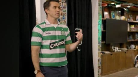 Rob McElhenney dons Celtic kit as as he forgets who their rivals are and asks 'are they Catholic or Protestant?'