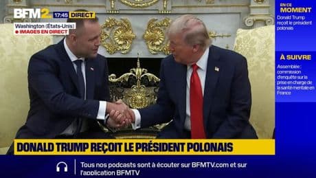 "Je vous remercie pour votre soutien, pour votre approbation pendant ma campagne": la poignée de main entre Donald Trump et le président polonais, en visite à Washington