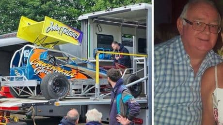 Vodka-fuelled stock car racer who killed beloved grandad pictured back at motoring event