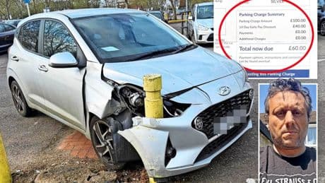 Driver who crashed into bollard hit with £100 parking fine while waiting for help