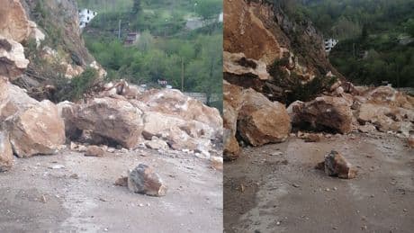 Giresun'da heyelan yolu kapattı