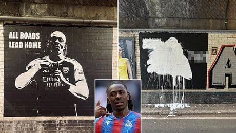 Tottenham vandals RUIN Eberechi Eze mural outside Arsenal's stadium - just two days after it was unveiled - after he turned down Spurs for their rivals in £68m transfer hijack