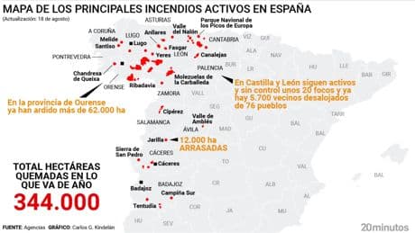Mapa de todos los incendios activos en España: consulta si tu región está afectada