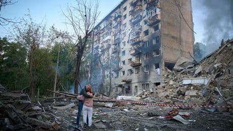 Photos of a combined Russian missile and drone attack in Kyiv overnight Tuesday