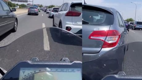 Un motorista graba en vídeo cómo un coche casi le atropella en un cambio de carril, pero todos le señalan a él como el culpable: “Es lo que pasa cuando quieres ser más listo que el resto”