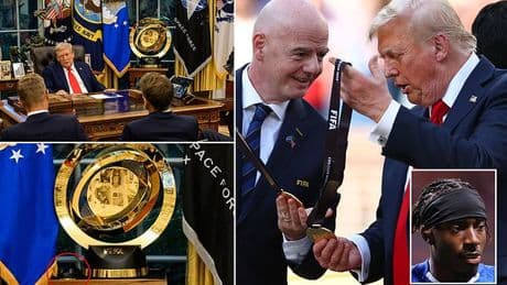 Fans convinced they've spotted Noni Madueke's missing Club World Cup medal in White House Oval Office - as US President Donald Trump hosted European leaders