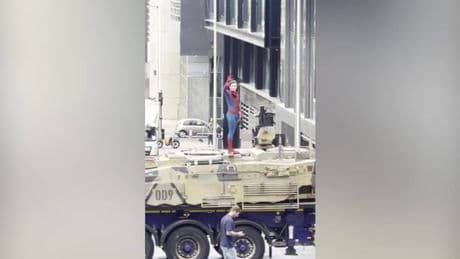 Tom Holland waves at fans while filming new Spiderman in Glasgow