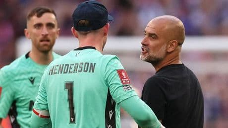 Pep Guardiola CONFRONTS Dean Henderson as Crystal win the FA Cup after goalkeeper escaped red card call before saving penalty in final