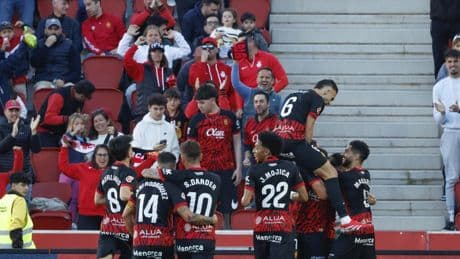 Un aficionado del Hamburgo se cae de una grada de Son Moix