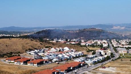 İzmir'de makilik ve çamlık alanda çıkan yangına müdahale ediliyor