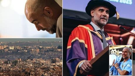 Man City boss Pep Guardiola delivers politically-charged speech about Gaza after receiving his honorary degree from University of Manchester