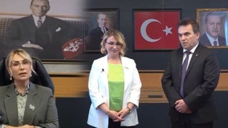 Bu ne hız Yasemin başkan! AKP'ye geçer geçmez Erdoğan portresi astı