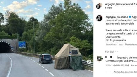 Italien: Deutscher zeltet wegen Panne mitten auf der Straße