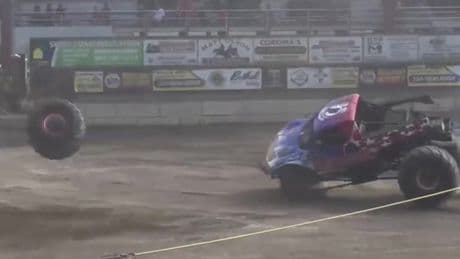 Huge tire flies off monster truck mid-show as shocked spectators watch on