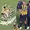 Horrifying moment top-flight footballer is hit by a FIREWORK in a VERY private area during a game - as extent of his gruesome injury is revealed