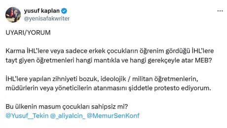 Yeni Şafak yazarından cinsiyetçi mesaj: MEB tayt giyenleri neden atar?