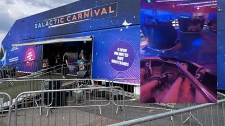 Horrifying moment fairground waltzer comes off the tracks and crashes at high speed