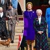 Prince Christian helps his grandmother Queen Margrethe down the stairs at her 'toned down' 85th birthday celebrations - as Counts Nikolai and Felix watch on after being stripped of their titles