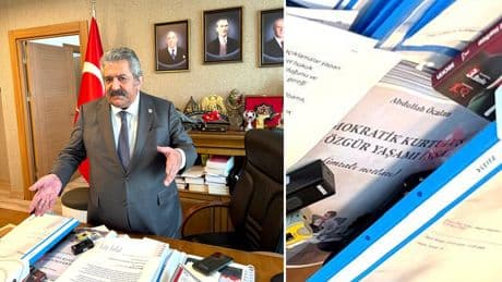 MHP'li Feti Yıldız'ın masasındaki Öcalan kitabı fotokopisi dikkat çekti