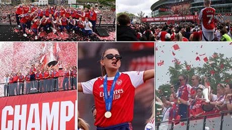 Arsenal star Katie McCabe steals the show with foul-mouthed Tottenham chants and renditions of her own song at Gunners women's Champions League parade
