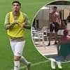 Oldham striker who injured woman by throwing chair during Ibiza brawl is backed by fans - as they make light of ugly incident with new chant in first game since poolside melee