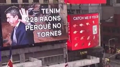 El hiriente mensaje de Compromís a Mazón en Time Square: «228 razones para que no vuelvas»