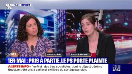 Socialistes "attaqués" dans le cortège parisien: "Des pratiques inadmissibles (...) jamais vous nous trouverez du côté des violents", affirme Manon Aubry (LFI)