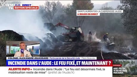 Feu fixé dans l'Aude: "Les moyens aériens seront moins présents demain", annonce le colonel Alexandre Jouassard, porte-parole de la Sécurité civile