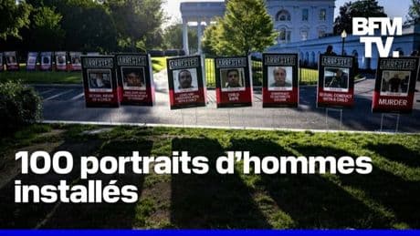 Donald Trump plante les portraits de 100 migrants arrêtés sur la pelouse de la Maison Blanche
