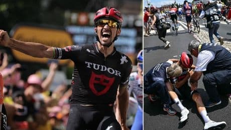 Julian Alaphilippe esulta per la vittoria al Tour de France (ma in realtà arriva terzo): «Mi sento un idiota». La caduta, la spalla lussata, la radio rotta. Poi la beffa