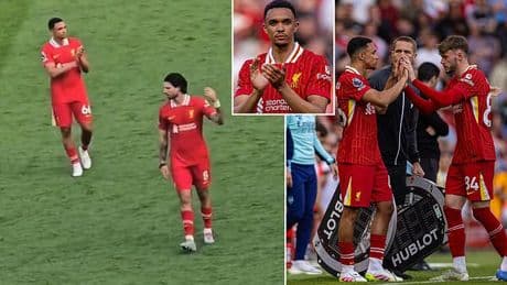 New footage shows Liverpool star gesturing to fans in the Kop after booing departing Trent Alexander-Arnold following Arsenal draw