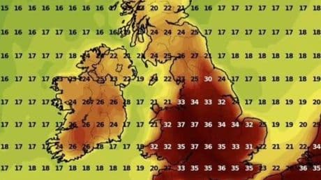 UK weather maps turn dark RED as heatwave could see temperatures soar to 37C