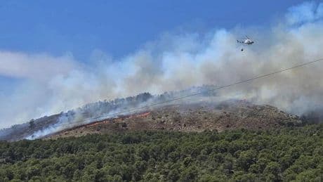Los bomberos trabajan a contrarreloj para evitar que un cambio de viento lleve el incendio de Ibi hasta Alcoi