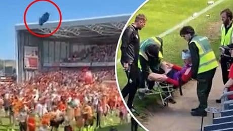 Totale chaos bij voetbalwedstrijd: speler verwond door gegooide stoel