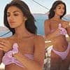 Samie Elishi sets pulses racing as she poses in a skimpy lilac bandeau bikini while eating ice cream after steamy kiss with Sam Thompson