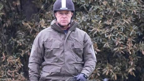 Prince Andrew looks grumpy on morning horse ride as he's excluded from VE Day celebrations