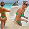 Frankie Bridge shows off her peachy bottom in a tiny green bikini as she larks around in the Maldives amid 'feud' with Myleene Klass