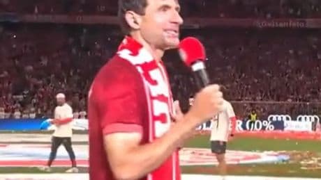 Thomas Muller has Bayern Munich fans howling with risque funeral joke in farewell speech on pitch