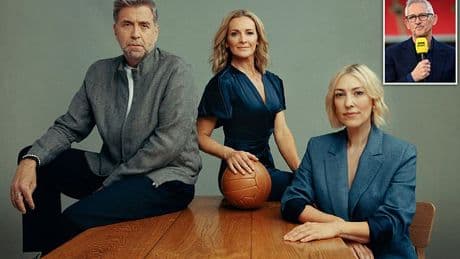 Pictured: Match of the Day's new line-up pose together ahead of debut season as presenter of first post-Gary Lineker show is revealed